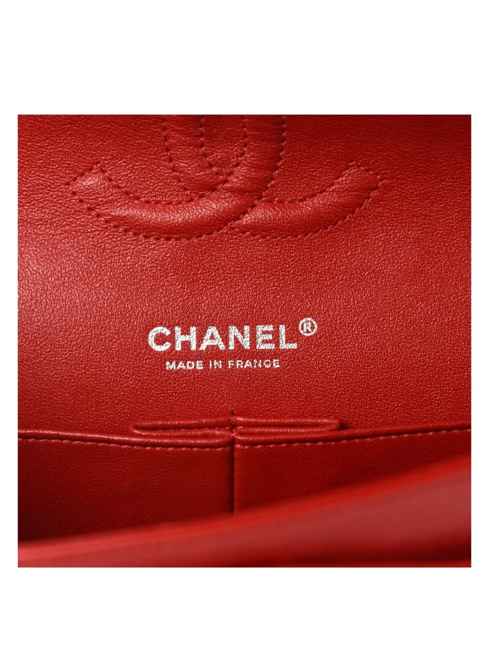 CHANEL Classic Quilted Lambskin Medium Double Flap Red Excellent Condition